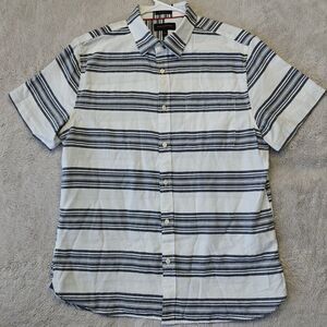 Banana Republic Short Sleeve Shirt Men's L White Striped Slim Fit 100% Cotton